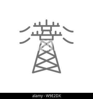 Hohe Spannung elektrische Leitung pylon, Energie pole Symbol Leitung. Stock Vektor