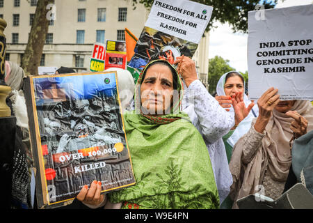 Westminster, London, UK, 13. Aug 2019. Die Demonstranten aus pro Kaschmir Organisationen Rallye an Whitehall in Westminster gegen angeblichen Gräueltaten gegen Minderheiten in der Region. Credit: Imageplotter/Alamy leben Nachrichten Stockfoto