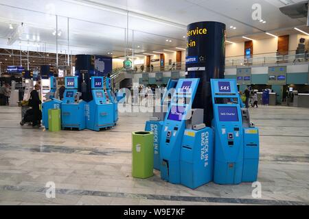 Göteborg, Schweden - 28. AUGUST 2018: Self-Service-Check-in in Göteborg Landvetter Flughafen in Schweden. Es ist die 2. größte Flughafen in Schweden mit 6 Stockfoto