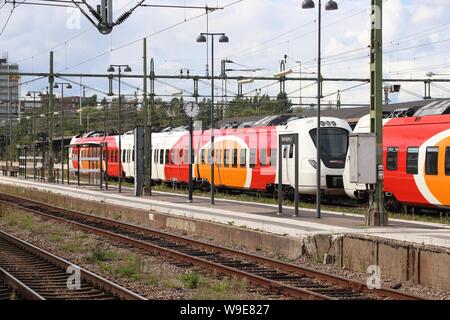 Norrköping, Schweden - 25. AUGUST 2018: Der Hauptbahnhof von Norrköping in Schweden. Der Bahnhof befindet sich am südlichen Main Line entfernt. Stockfoto