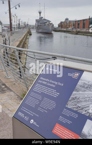 HMS Caroline am Alexandra Graving Dock in Belfast Hafen in Belfast, Nordirland Stockfoto