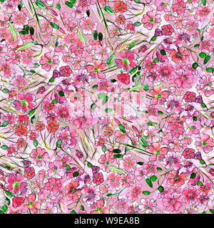 Blumen nahtlose Muster, rote Rose mit Blättern Aquarell Stockfoto