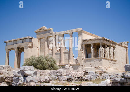 Zahlen der Caryatid Halle des Erechtheion auf der Akropolis in Athen. Griechenland Stockfoto
