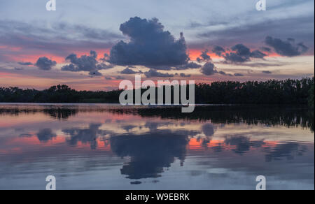 Paurotis Teich in den Everglades National Park, Florida, USA - 16. Juli 2018: Sonnenuntergang und Reflexionen an Paurotis Teich im Everglades National Park in der Nähe von Stockfoto