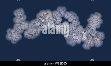 Neurotensin neurotransmitter Peptid Molekül in DPC Micellen. Abbildung ist mit semi-transparente Oberflächen dargestellt. 3D-Rendering Stockfoto