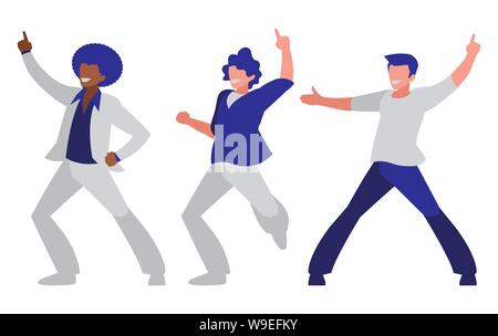 Interracial Tänzer Gruppe disco style Zeichen Vector Illustration Design Stock Vektor