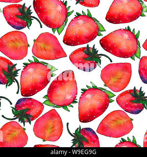 Nahtlose Muster der abstrakten Aquarell Hand gezeichnet Schöne Erdbeeren auf weißem Hintergrund Stockfoto