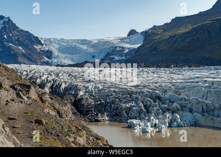 Ende des Gletschers Vatnajökull Svinafelljokull, NP, Island Stockfoto