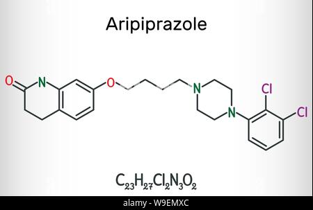 Aripiprazol, Neurotransmitter, atypisches antipsychotisches Rauschgift Molekül. Strukturelle chemische Formel. Vector Illustration Stock Vektor