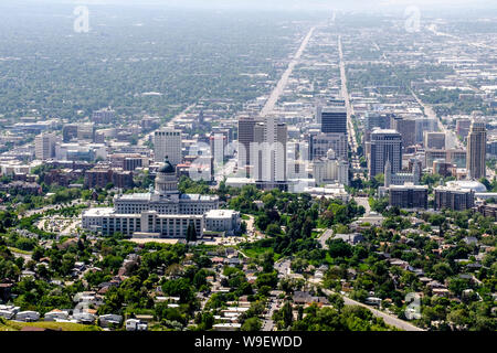 Aussicht auf Salt Lake City von Ensign Peak, Utah, USA Stockfoto