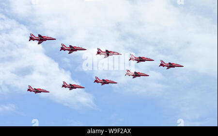 Ottawa, Ontario, Kanada, 13. August 2018: Die roten Pfeile elite Flying Team von der Royal Airforce in Großbritannien fliegen über Ottawa. Stockfoto