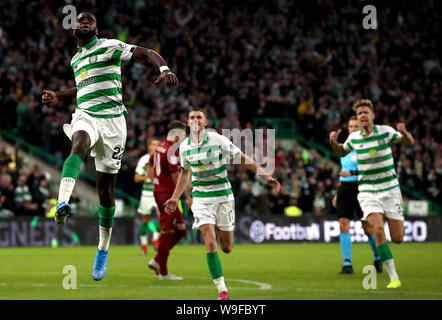 Celtic's Odsonne Edouard feiert zweiten Ziel seiner Seite des Spiels zählen während der UEFA Champions League dritte Qualifying Runde zweite Bein Spiel im Celtic Park, Glasgow. Stockfoto