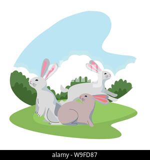 Cute drei Kaninchen Tiere cartoons Stock Vektor