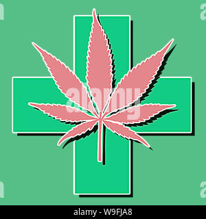 Grün und rosa Cannabis Blätter auf weißem Hintergrund wachsenden medizinischen Marihuana cbd isoliert Stockfoto