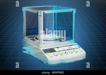 Visualisierung 3D-CAD-Modell der Analysenwaage, Digital Lab Scale. 3D-Rendering Stockfoto