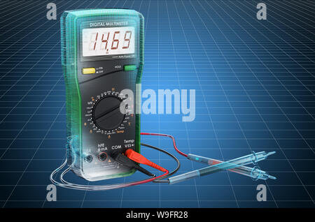 Visualisierung 3D-CAD-Modell des digitalen Multimeters. 3D-Rendering Stockfoto