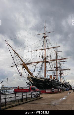 HMS Warrior angedockt in Portsmouth, Großbritanniens erste Bügeleisen clan Kriegsschiff Stockfoto