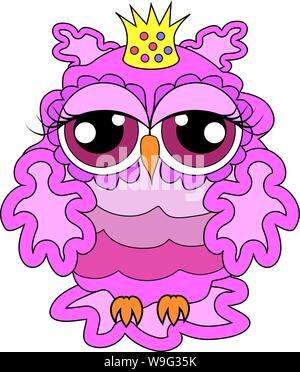 Glamouröse rosa Owl-Prinzessin mit Krone, Vogel Stock Vektor