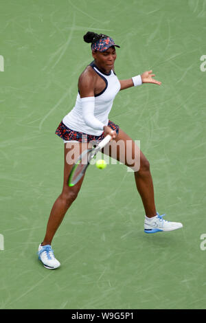 Cincinnati, OH, USA. 13 Aug, 2019. Westliche und Südliche Open Tennis, Cincinnati, OH, August 10-19, 2019. Venus Williams spielt eine Kugel gegen Kiki Bertens während der Westlichen und Südlichen Open Tennis Turnier in Cincinnati, OH gespielt. Williams gewann 6-3 3-6 7-3. August 13, 2019. Foto von Wally Nell/ZUMAPress Credit: Wally Nell/ZUMA Draht/Alamy leben Nachrichten Stockfoto