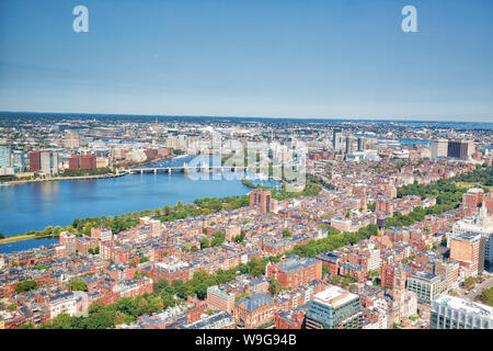 Panoramablick auf das Luftbild von Boston von Prudential Tower Observation Deck Stockfoto