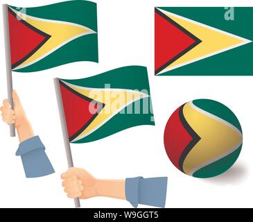 Guyana Flagge in der Hand. Ball Flagge. Nationalflagge von Guyana Vector Illustration Stock Vektor