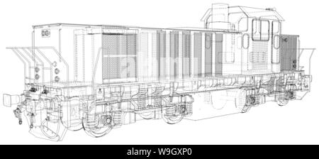 Lokomotive technische wire-frame. Vektor Rendering von 3d Stock Vektor