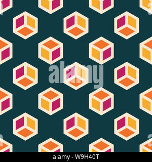 Geometrische isometrische Cube nahtlose Muster auf hellblauem Hintergrund vector Abbildung kann für Gewebe, Hintergrund, Wallpaper, Schreibwaren verwendet werden, Pa Stockfoto