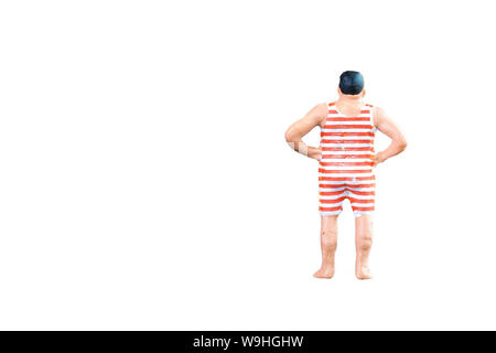 In der Nähe des Miniatur fette Leute mit Beschneidungspfaden auf weißem Hintergrund. Stockfoto
