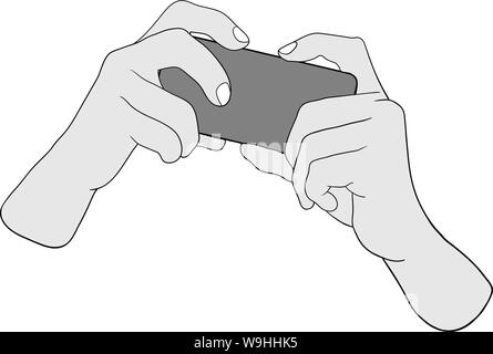 Vector Illustration Hände halten Smartphone auf Weiß isoliert Stock Vektor