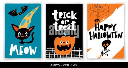 Satz von Vector Halloween Party Plakate in den Cartoon Flat Style Stock Vektor