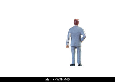In der Nähe des Miniatur Geschäftsmann Menschen mit Beschneidungspfaden auf weißem Hintergrund. Stockfoto