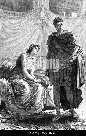 Cleopatra, ägyptische Königin, die Geliebte von Julius Cäsar und später die Frau des Marcus Antonius und Octavian. Cleopatra wurde Königin nach dem Tod ihres Vaters, Ptolemäus XII, in 51 bce und sukzessive beherrschten mit ihren zwei Brüdern Ptolemäus XIII (51 - 47) und Ptolemaios XIV (47 - 44) und ihr Sohn Ptolemaios XV. Caesar (44-30). Nach der römischen Armeen von Octavian (den späteren Kaiser Augustus) besiegt die vereinten Streitkräfte von Antonius und Cleopatra, beide Selbstmord begangen und Ägypten fiel unter römische Herrschaft. Stockfoto