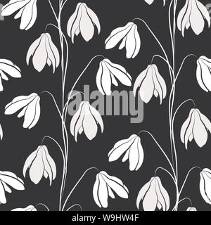 Vektor Muster der weißen Schneeglöckchen auf auf schwarzem Hintergrund Stock Vektor