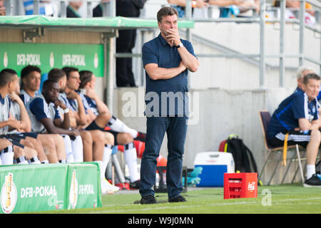 Chemnitz, Deutschland. 11 Aug, 2019. Dieter Hecking (HH) steht vor der Bank und beobachtet das Spiel, ganze Zahl, Fußball, DFB-Pokal, 1.hauptrunde, Chemnitzer FC (C) - HSV Hamburg Hamburg Hamburg (HH) 5:6 iE am 08/11/2019 in Chemnitz/Deutschland. € | Nutzung der weltweiten Kredit: dpa/Alamy leben Nachrichten Stockfoto