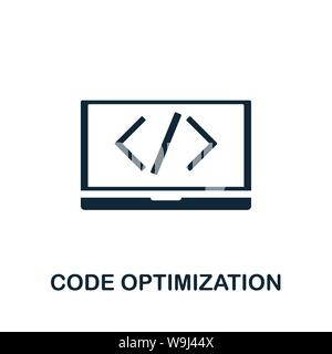 Symbol für Vektorsymbol „Codeoptimierung“. Kreative Zeichen von seo und Entwicklung Icons Sammlung. Symbol für die Optimierung des Flat Codes für Computer und Stock Vektor