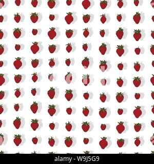 Rote Erdbeeren Abbildung in den Zeilen auf weißem Hintergrund Vektor nahtlose Muster Stock Vektor