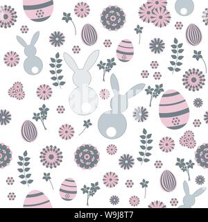 Ostern nahtlose Muster Rosa und Grau. Auf weiß isoliert. Vektor. Stock Vektor