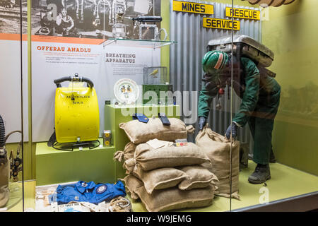 Minen Rescue Service Anzeige, Big Pit National Coal Museum, Blaenavon, Kreuzfahrten, South Wales, GB, UK Stockfoto