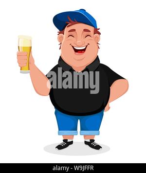 Fröhlicher Mann hält ein Glas Bier. Vector Illustration auf weißem Hintergrund Stock Vektor
