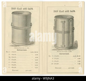 Antike 1881 Preisliste für "Brüniertem und verzinktem Blech Ware" aus dem Eisen gekleidet Manufacturing Company in Brooklyn, New York. Nellie Bly, amerikanischer Journalist, war Leiter des Unternehmens nach 1900. Stockfoto