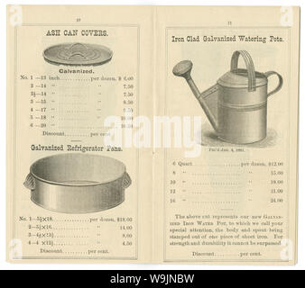 Antike 1881 Preisliste für "Brüniertem und verzinktem Blech Ware" aus dem Eisen gekleidet Manufacturing Company in Brooklyn, New York. Nellie Bly, amerikanischer Journalist, war Leiter des Unternehmens nach 1900. Stockfoto