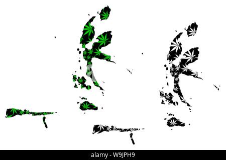 Norden Maluku (Unterteilungen von Indonesien, Provinzen Indonesiens) Karte cannabis Blatt grün und schwarz ausgelegt ist, Maluku Utara Karte aus Marihuana (Ma Stock Vektor