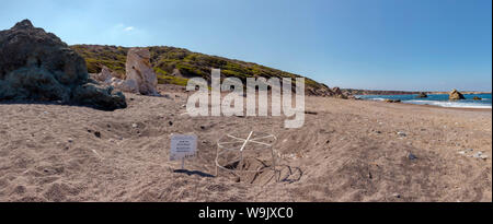 Turtle Nest Schutz am Lara Strand, Halbinsel Akamas National Park, Zypern, Zypern, 30070191 Stockfoto