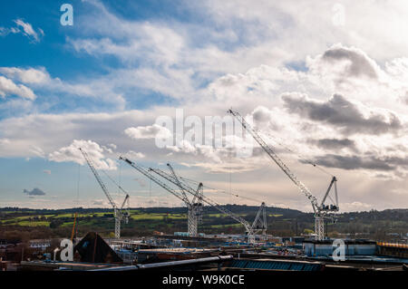 Vögel Auge Ansicht der Krane Gebäude das Westgate Shopping Centre, Oxford 2017. Stockfoto