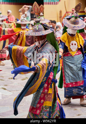 Cham Tänzer im Hemis Kloster Festive 2019, Ladakh. Stockfoto