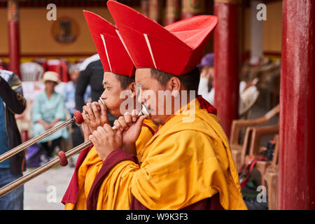 Trompeter im Hemis Monastery Festive 2019, Ladakh Jammu & Kashmir Stockfoto