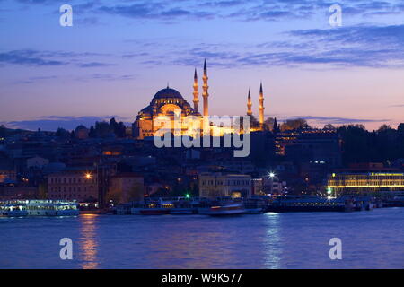 Süleymaniye-moschee, UNESCO-Weltkulturerbe, in der Dämmerung, Istanbul, Türkei, Europa Stockfoto