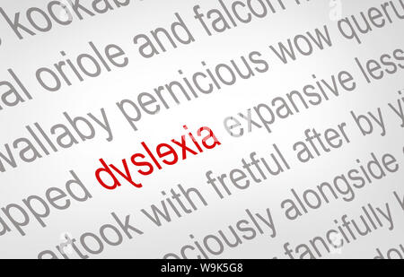 Nahaufnahme des Wortes Legasthenie auf ein Stück weißes Papier gedruckt, falsch geschrieben Stockfoto