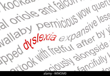 Nahaufnahme des Wortes Legasthenie auf ein Stück weißes Papier gedruckt, falsch geschrieben Stockfoto