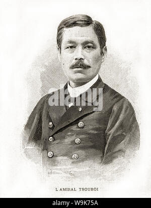 [1890s Japan - Japanische Admiral Kozo Tsuboi] - Kozo Tsuboi (坪井航三, 1843 - 1898) war ein Admiral der Kaiserlichen Japanischen Marine. Er diente während des Ersten Japanisch-Chinesischen Krieges (1894 - 1895). Im Französischen veröffentlichte illustrierte Wochenzeitung L'Illustration am 16. Februar 1895 (Meiji 28). 19 Vintage Zeitung Abbildung. Stockfoto